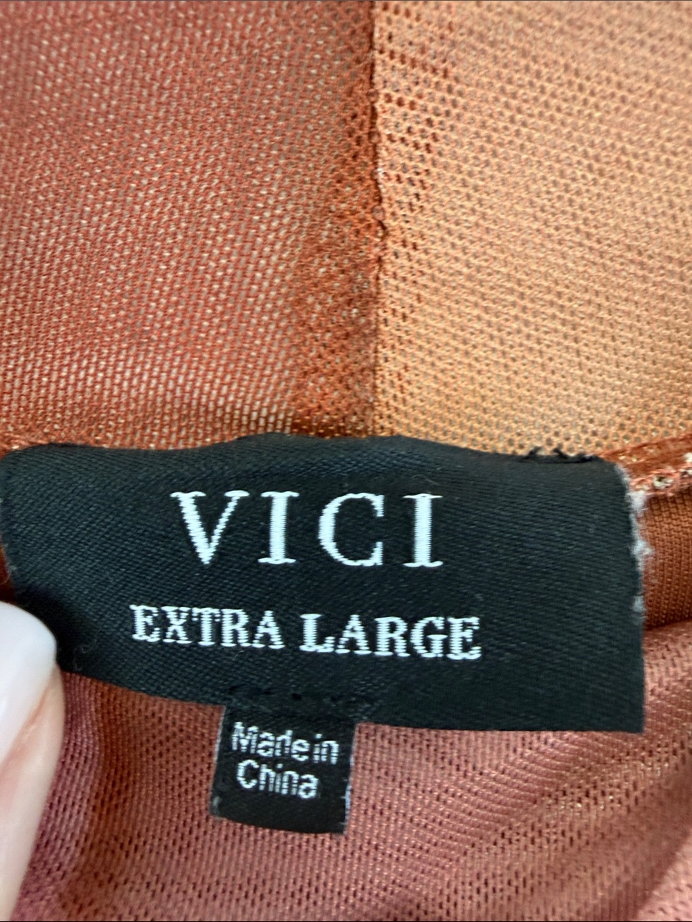 VICI Rust Abstract Watercolor Mesh Long Sleeve Bodycon Midi Dress XL - Picture 3 of 9
